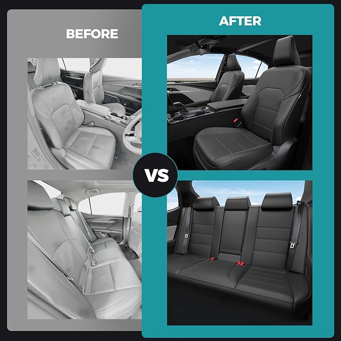 for Toyota Camry Seat Covers XLE XSE 2025 - Custom Fit Car Seat Covers Full Set, Leather Seat Covers for Cars, Waterproof Car Seat Cover, Black