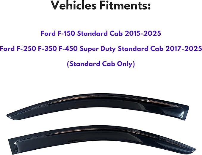 KPY Window Visor Compatible with 2015-2025 Ford F150, F250 F350 F450 SuperDuty 2017-2025, 2PC Rain Guard Vent Deflector Tape-On, 2016 2018 2019 2020 2021 2022 2023 2024 (Regular/Standard Cab Only)