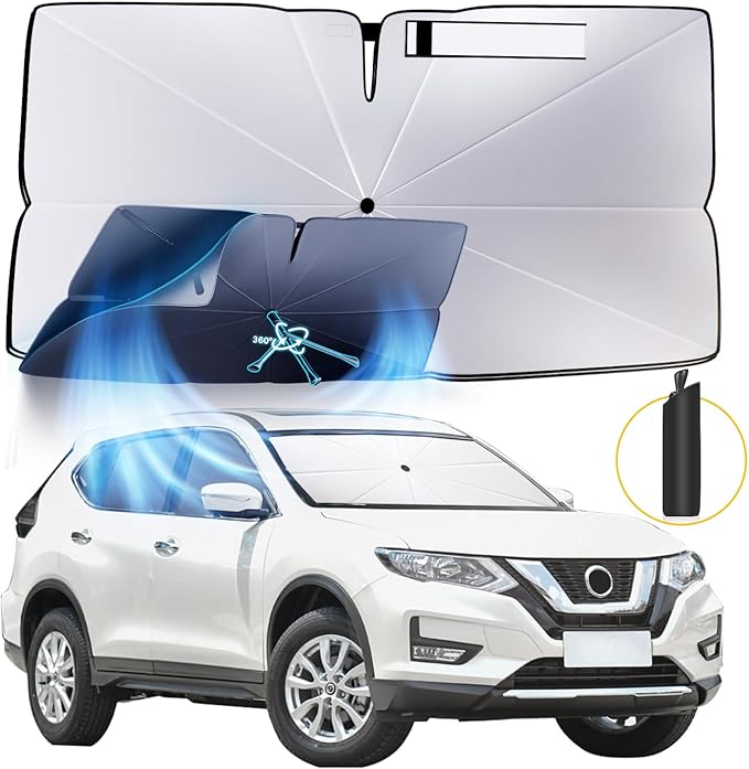 Windshield Sun Shade Umbrella: for Nissan Rogue/Rogue Platinum 2021 2022 2023 2024 2025-4-Layers Front Car Window Shades - Double Rogue-2021-2025 Thickened Foldable Sunshades Block UV Keep Cool