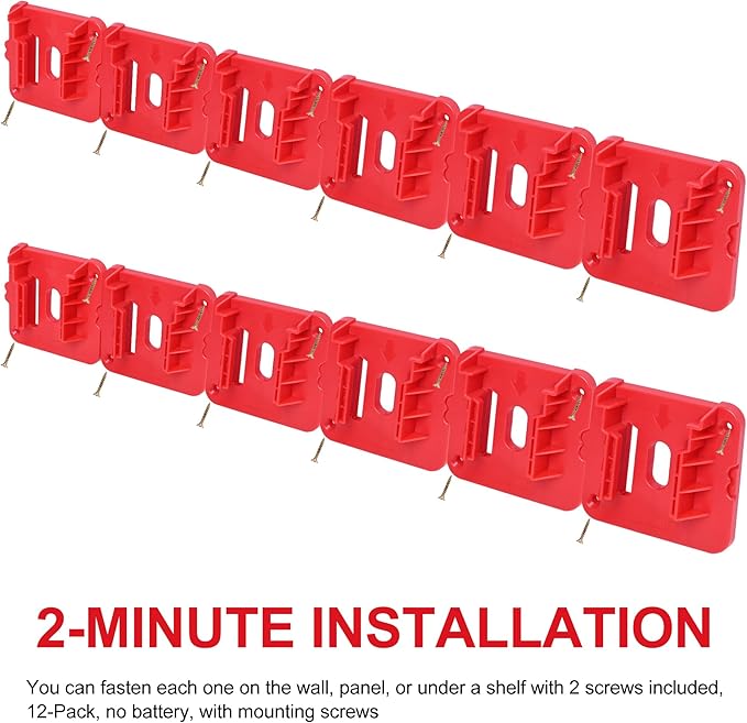 12 Pack Battery Holder for Milwaukee M18 18V Battery Mounts Dock Holder Fit for M18 48-11-1815 48-11-1828 48-11-1850 48-11-1860 (w/24 Screws, No Battery)