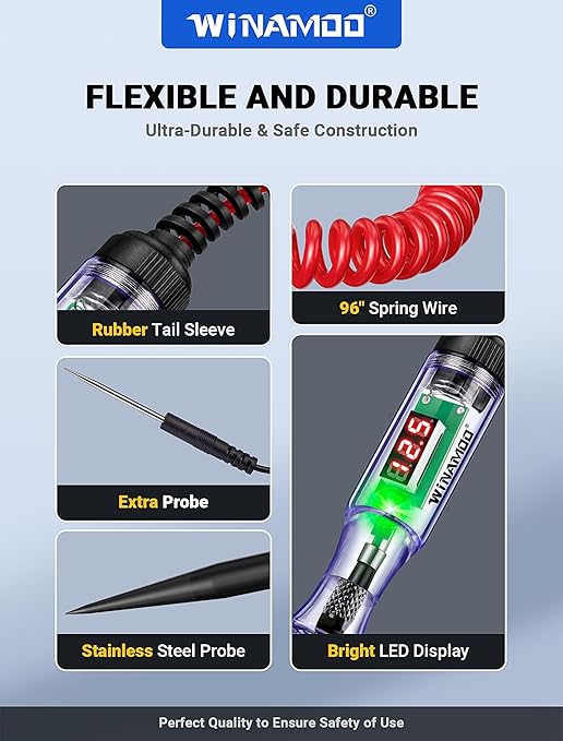Upgrade Automotive Test Light with 3-80V LED Digital Voltage Display, Auto Circuit Tester with Voltmeter & Extra Probe, Electric Test Pen w/Dual Color Polarity Indicate for Car Fuse DIY Testing