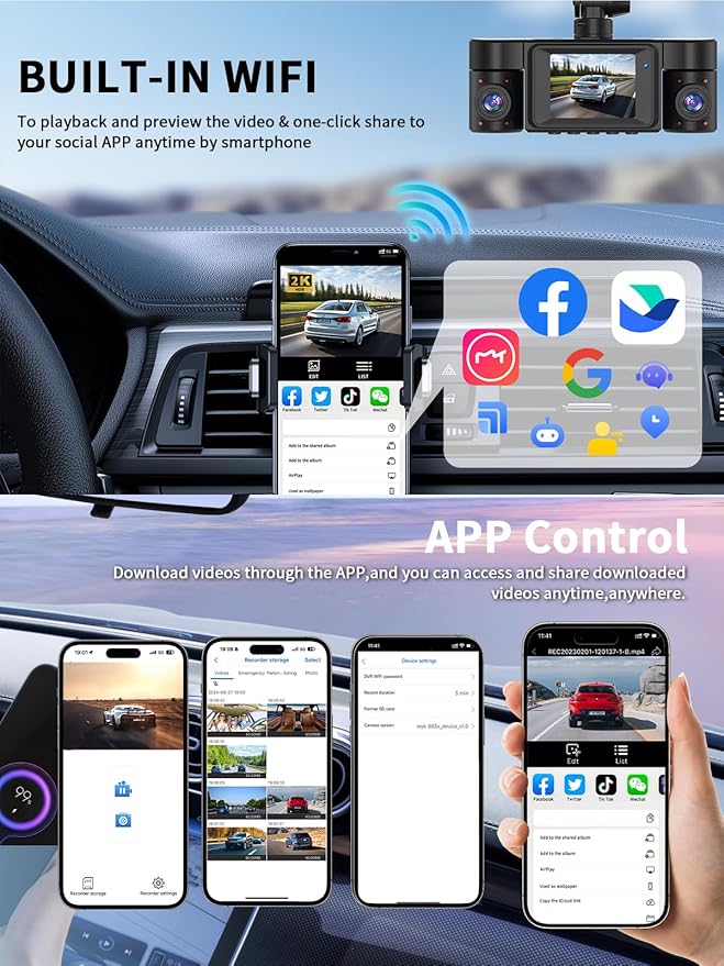 Dash Cam Front and Rear, 360 Dgree View 4 Channel Dash Camera for Cars 2K FHD, Mini Dashcam Built-in WiFi, Car Camera with 64GB Card, Voice Control, Night Vision,WDR,24/7 Parking Mode, V30-4CH