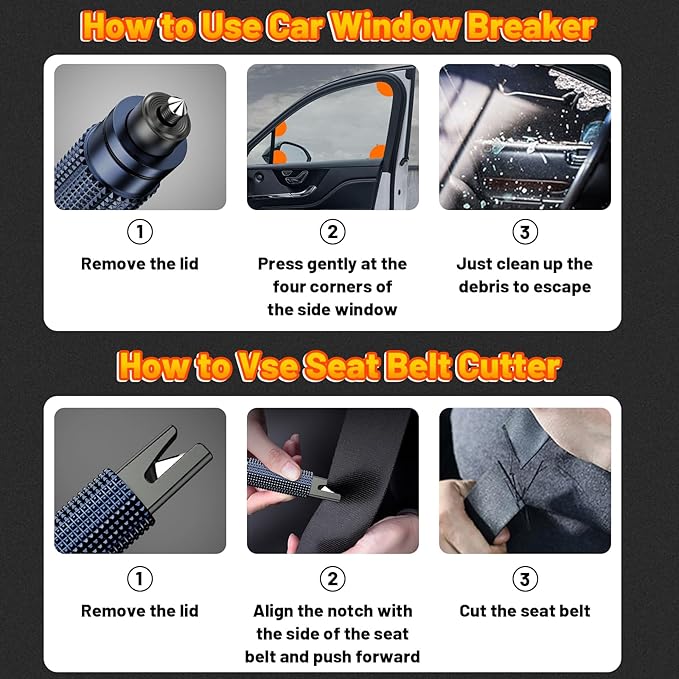 Window Breaker - SafeHammer Glass Breaker Under Water, Upgraded Antiskid, Car Hammer Seatbelt Cutter Car Window Breaker Emergency Escape Tool, Safe hammer Glass Breaker for New Cars (2PCS Blue)