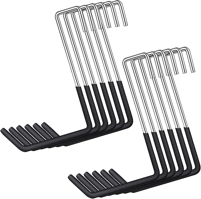 12 Pack Heavy Duty Rafter Hooks for Hanging Vinyl Coated Large S Hooks for Hanging Ladder Bike Hangers Garage Storage Organizer Black
