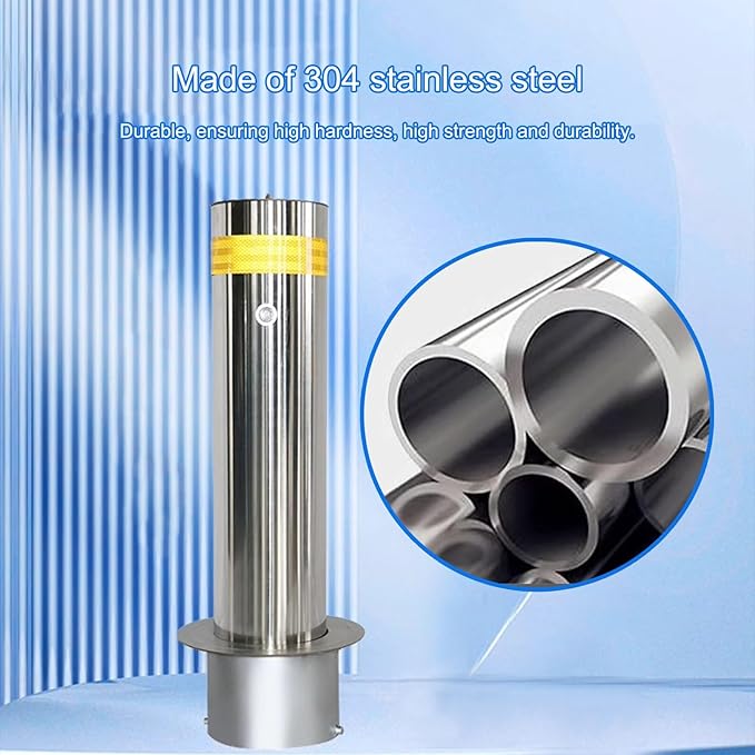 Steel Safety Bollard Post, Driveway Parking Interceptor Bollard, Crash Column Safety Warning Column, Parking Stopper for Garage, for Parking Barrier, Road Safety(Silver (1PCS))