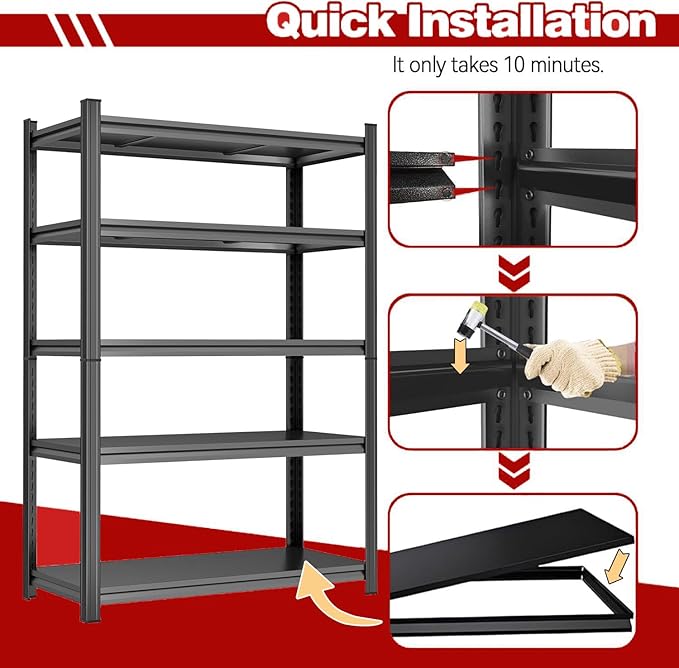 72" H Garage Shelving Unit 3500 LBS Heavy Duty Storage Shelves, Adjustable 5 Tier Metal Shelving Uni for Storage, Utility Shelves for Garage,Workshop, Basement, Home Office 72" Hx35.4 Wx15.7 D