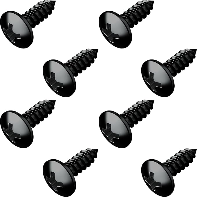 Black Oxide Stainless Steel License Plate Screws for License Plates, Frames, Covers- RustProof Licence Plate Screw Set for Front/Rear - Compatible w/Buick Cadillac Chevrolet GMC (Pack of 8)