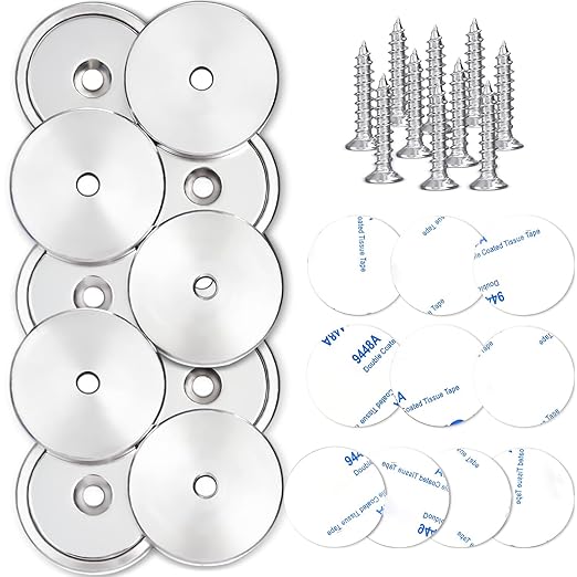 LOVIMAG Neodymium Cup Magnets,110LBS Holding Force Strong Rare Earth Magnets with Heavy Duty Countersunk Hole and Double Sided Adhensive&Stainless Screws for Refrigerator Magnet,Office Etc,Pack of 10