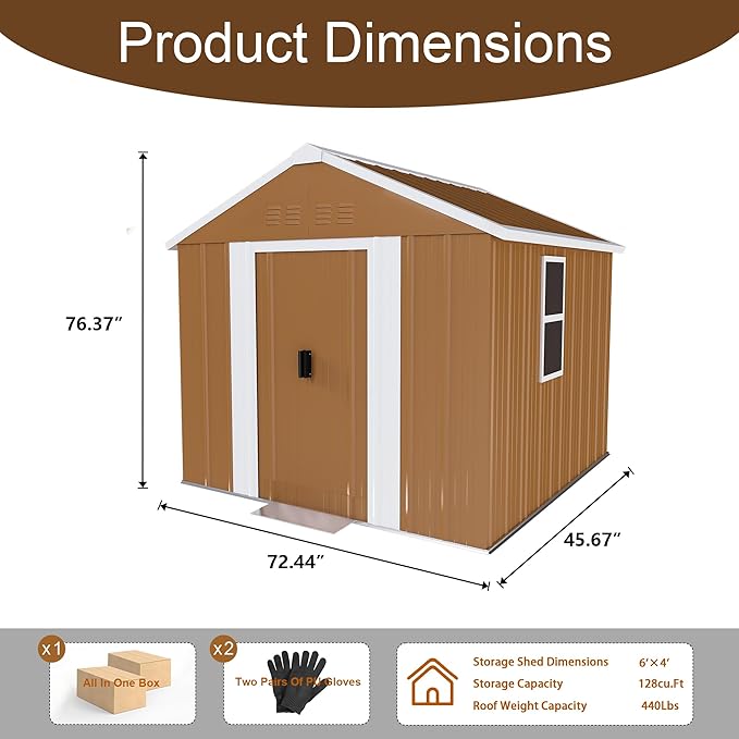 6 x 4 FT Outdoor Storage Shed, Metal Garden Tool Shed with Slooping Roof, Lockable Doors and Windows, All-Weather Weatherproof Blike shed for Garden, Patio, Lawn, Yellow