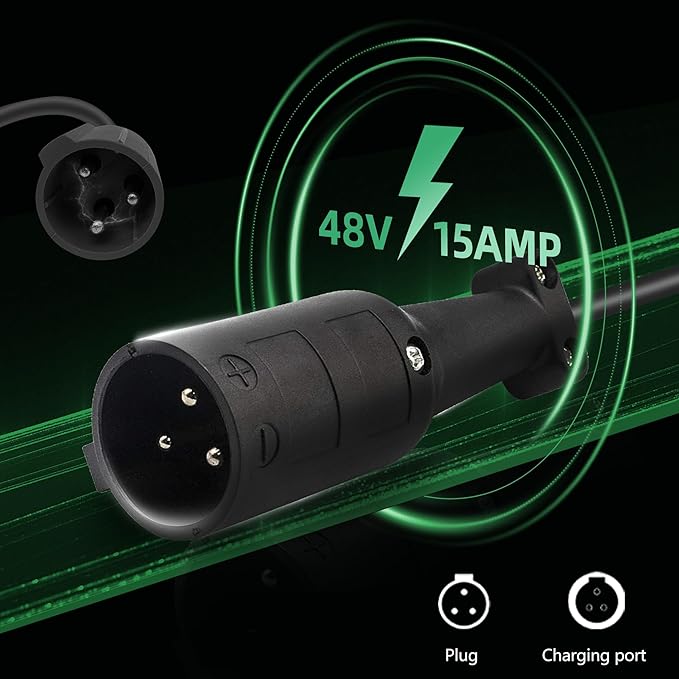 15 AMP 48 Volt Golf Cart Battery Charger for Club Car with 3-Pin Round Plug, 20% Faster & Safer, 900W Club Car Battery Charger for Lead Acid Battery, Automatic Power-Off Protection & IP67 Waterproof