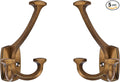 Large Wall Double-Sided Hook 5 Pack Antique Brass Hook Decorative Heavy Duty Solid Large Coat Hooks for Towel Hanging Coats Robe Towel Bags Door Back 2 Prong Hooks