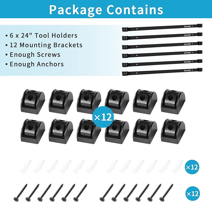 6 Pieces 24" Magnetic Tool Holder Strip, Black Magnet Bar, Metal Tool Organizer Rack for Garage Organization, Easy To Install in Workshop, Mounting Screws Included