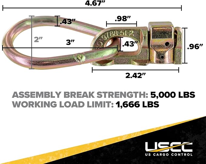 US Cargo Control Double Stud L Track Fitting with Pear Link (10 Pack) 5,000 Pounds Break Strength, Use with L Track Rails in Truck Bed or Trailer, Automatic Locking with Spring Release