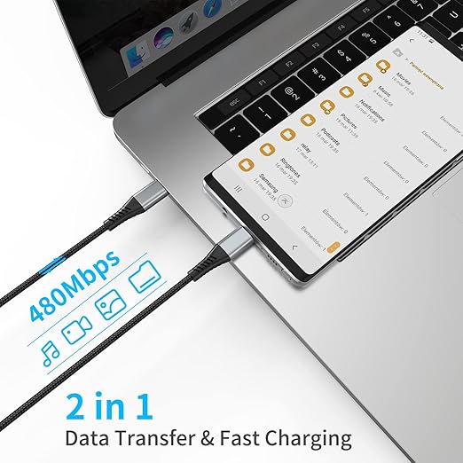 6 inch Braided USB C to C Charger Cable - 3-Pack, 0.5ft, PD Fast Charging, 60W for Samsung Galaxy S23/S23 Ultra, Moto G8, Google Pixel, iPhone 15/16 Pro Max