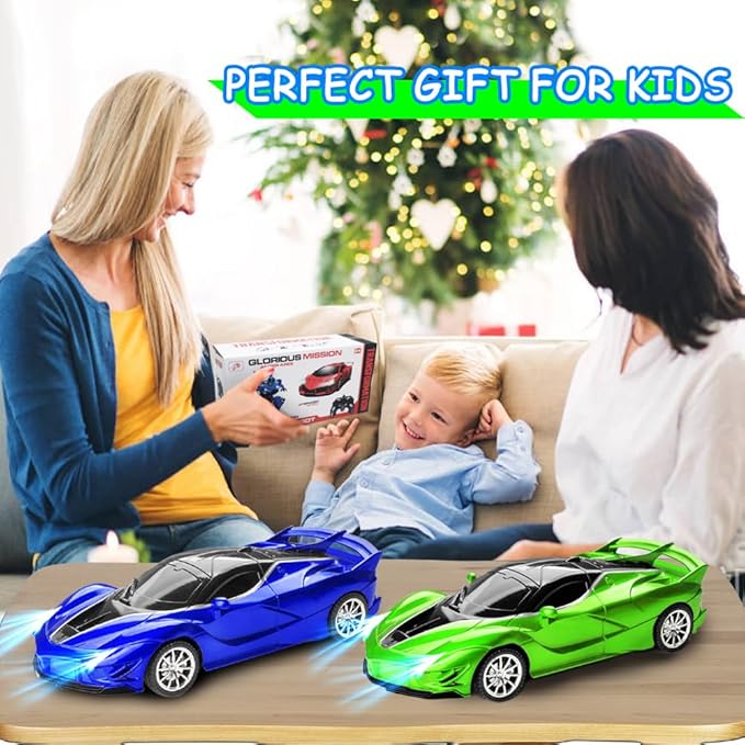 RC Cars - Remote Control Car for Kids, 2.4GHz Sport Racing Hobby Electric High Speed Drift Model Vehicle with Led Headlight and 2 Controller Rechargeable,Toys Car for Boys Age 4-7 8-12(Green)