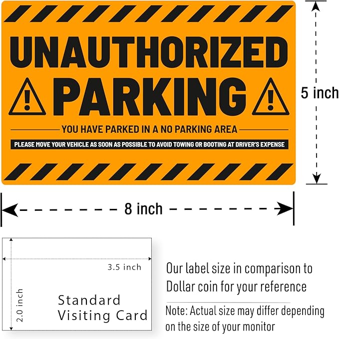 easykart labels 50 Parking Violation Stickers - Hard to Remove - No/Unauthorized Parking Warning Stickers - Super Sticky - 8x5 in (Fluorescent Orange)