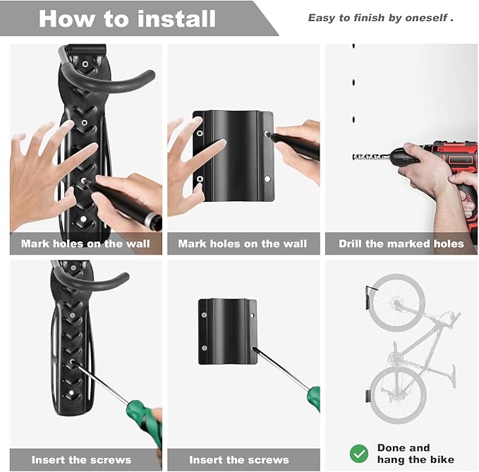 Todeco Bike Wall Mount Rack with Rear Tire Tray, Vertical Bike Hooks Storage Indoor Saving Space for Garage, Shed, Great for Hanging Road, Mountain or Hybrid Bikes,2-Pack