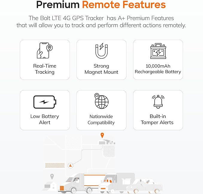 Bolt LTE 4G GPS Tracker for Vehicles, Cars, Trucks, Trailers, RVs, Equipment, & Shipments with 10,000mAh Rechargeable Battery, IP65 Waterproof, Magnetic Mount, Tamper Alerts, Easy Set Up