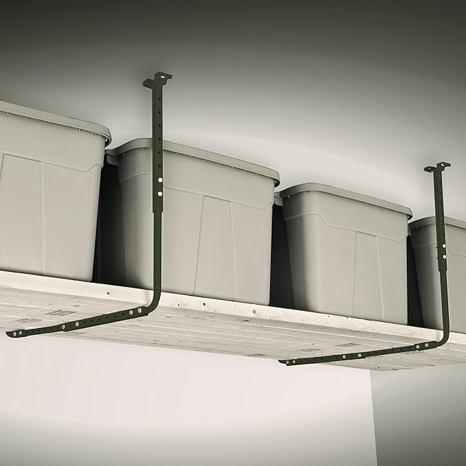 80844-10 34 in. x 26 in. Adjustable Garage Ceiling Mount Storage Rack Kit - Hammertone