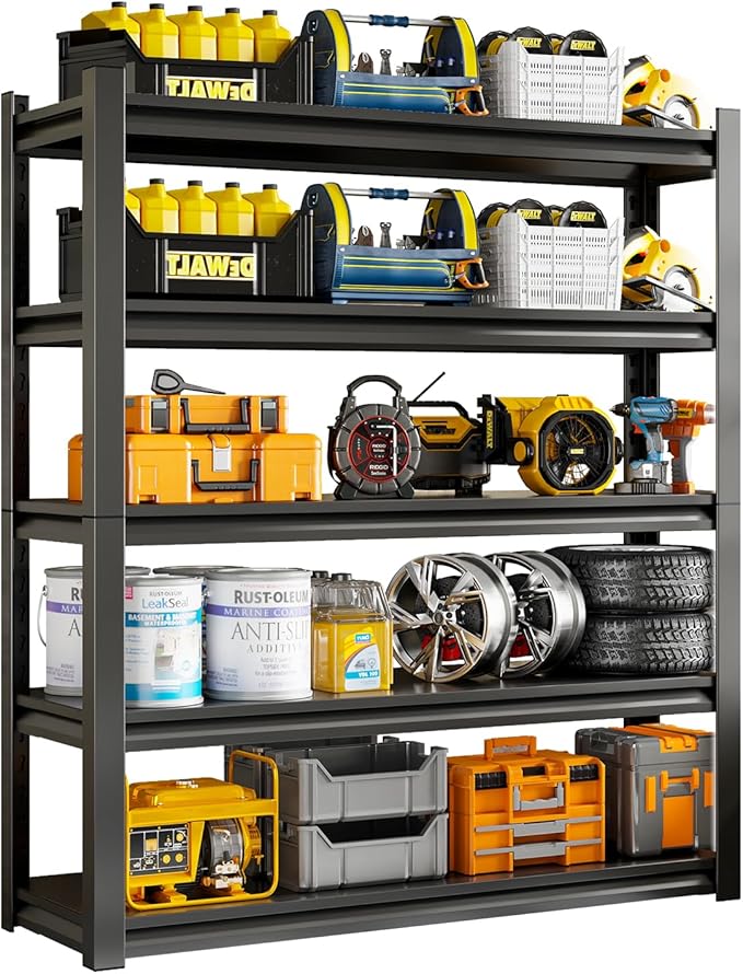 48" W Garage Shelving Unit, Garage Storage Shelves 3000LBS Heavy Duty Shelves, Adjustable 5 Tier Metal Shelving Utility Shelf, Storage Rack for Industrial, Warehouse, Basement (23.6" D*48" W*72" H)