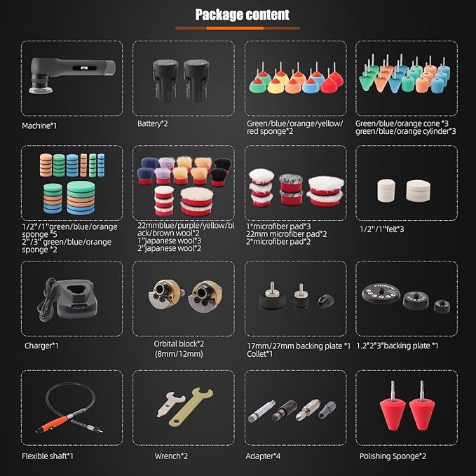 Cordless Mini Polisher, SPTA 12V Cordless Polisher for Detailed Polishing, Cordless Car Buffer Polisher, RO&DA Buffer Polisher with Mini Polishing Pads and Wool Pads for Polishing, Sanding, Cleaning