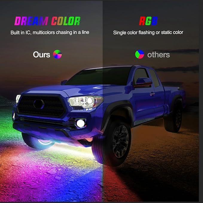 Nilight 6Pcs Car Underglow Neon Accent Strip Lights 300 LEDs Multi Color RGB-IC DIY Sound Active Function Music Mode with APP Control and Remote Control Underbody Light Strip