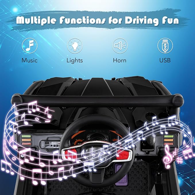 OLAKIDS 12V Ride on Car UTV, Battery Powered Off-Road Kids Electric Vehicles with Remote Control, Music, Horn, MP3, Lights, 3 Speeds, Soft Start, Ride on Truck for Boys Girls (Black)