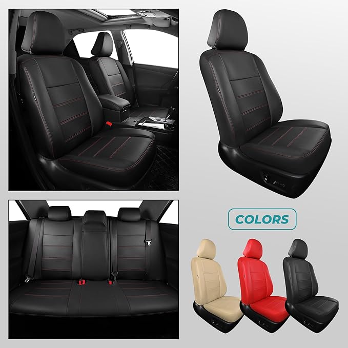 for Toyota Camry Seat Covers L LE XLE 2012 2013 2014 2015 2016 2017 - Custom Fit Car Seat Covers Full Set, Waterproof Breathable Luxury Leather Seat Covers for Cars, Black Red Not for Hybrid