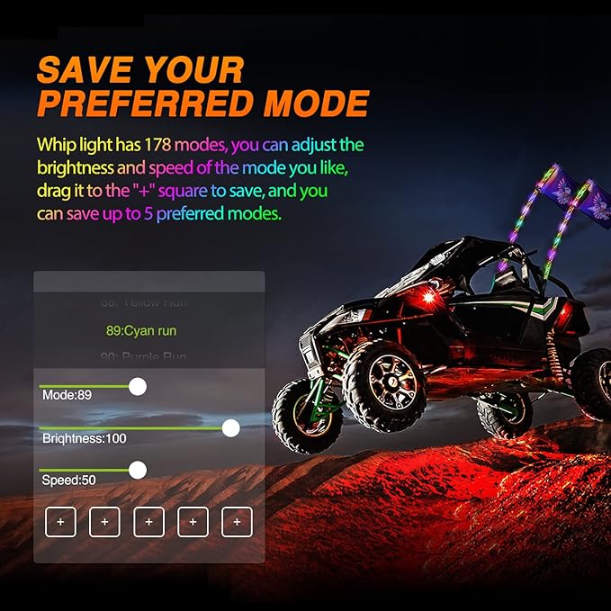 Nilight 2PCS 4FT RGB LED Whip Light with Spring Base Remote App Control w/DIY Chasing Patterns Turn Signal & Brake Lights for ATV UTV Polaris RZR Can-am Dune Buggy Jeep