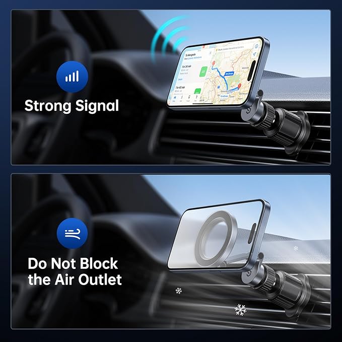 SYNCWIRE for Magsafe Car Mount Vent - Magnetic Phone Holder for Car [3D Long Arm | Flexible Rotation | Strong Magnets] Air Vent Car Phone Mount for iPhone 16 15 14 13 12 Pro Max Plus Mini Mag Safe