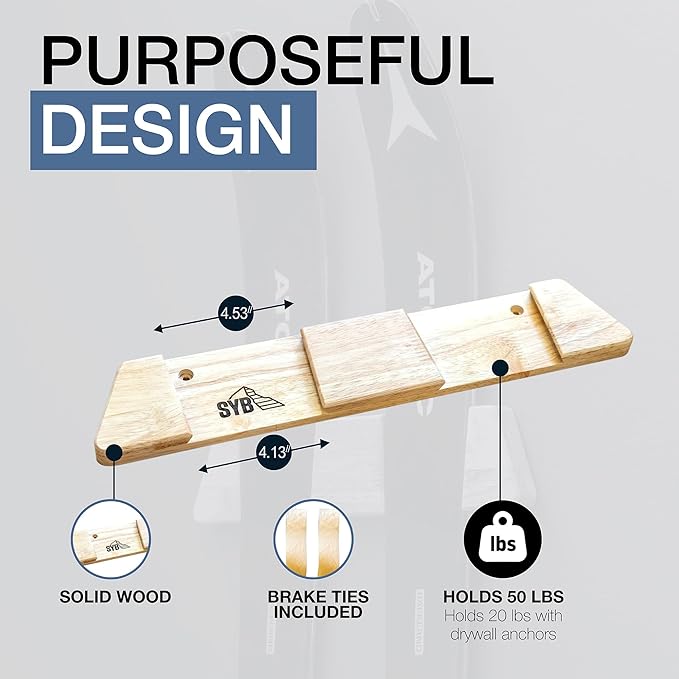 StoreYourBoard Minimalist Wood Ski Rack – Vertical Ski Storage Holder for Home & Garage, Solid Wood Ski Wall Mount Display Rack, Holds 50 lbs