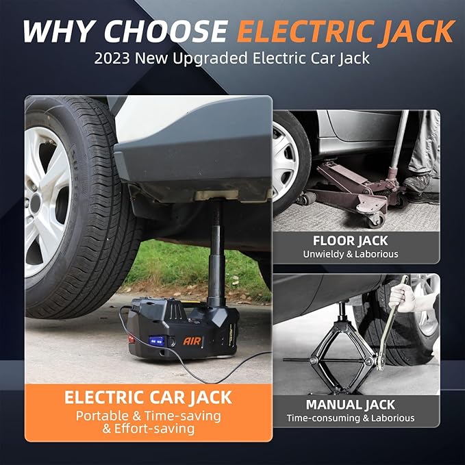 STANDTALL Electric Car Jack Kit 5 Ton 12V Hydraulic Floor Jack with Impact Wrench and Tire Inflator Pump Lift Jack with LED Light for SUV Sedan Truck Road Emergency Tire Change
