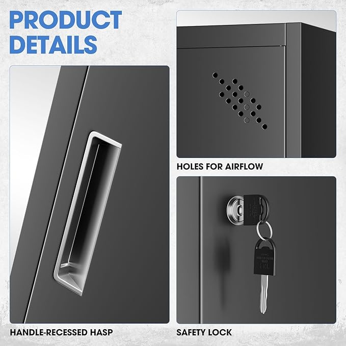 DNA MOTORING Metal Storage Cabinet for Employees with Keys, 71" Employees Metal Locker with 4 Doors, Tall Storage Lockers for Garage,Office,Home,Gym, Black, TOOLS-00790-BK-BK