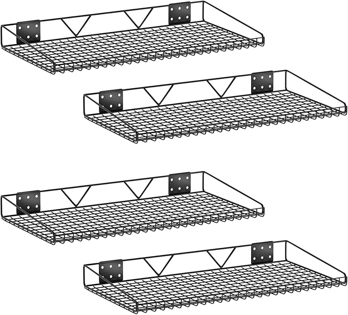 Garage Wall Shelving,4-Pack 12 Inch X 23.8 Inch,Can be Used for Garage, Closet, Laundry Room, Heavy Duty Wall Shelving, Holds Up to 65 Lbs (Black, 12"X23.8", 4)