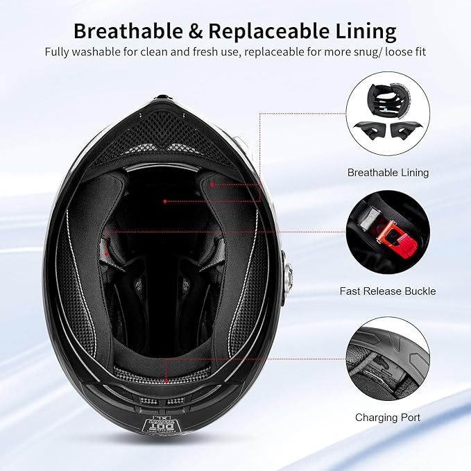Full Face FreedConn Motorcycle Helmet Bluetooth 5.0 Integrated 2 Way Intercom DOT FMVSS-218 Rated Motorbike Helmet Communication with Dual Visor MP3 for Men Women New EPS