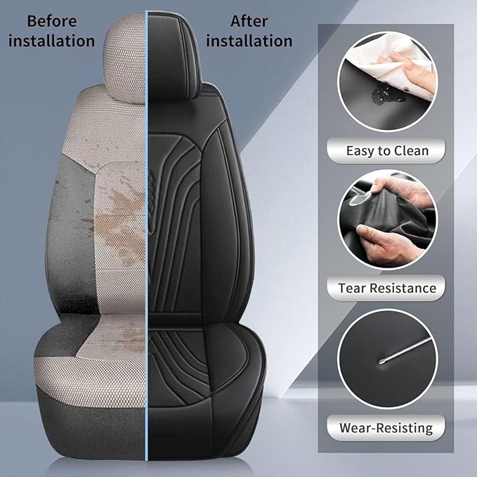 2 Front Car Seat Cover Fit for Toyota Camry 2012-2024 2025 Faux Leather Breathable Waterproof Camry Seat Covers Automotive Cushion Protector Compatible Airbag (2 Seats & Black)