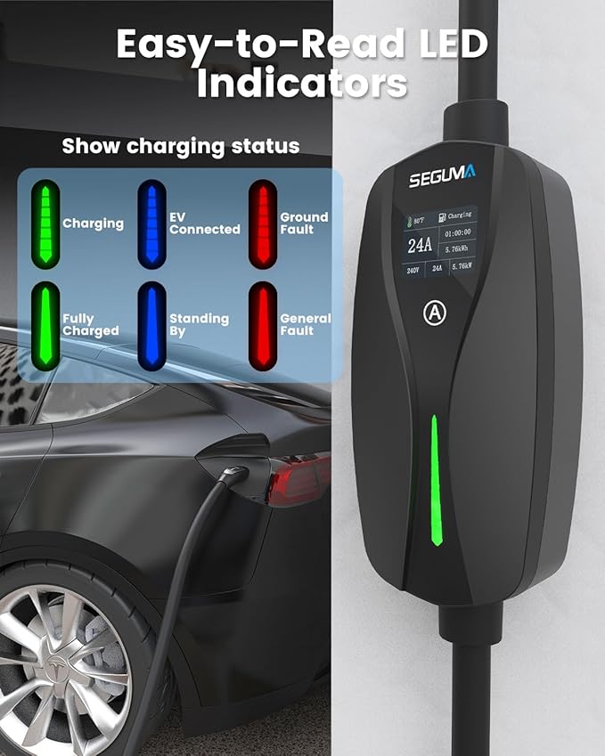 Level 2 Tesla Charger-24Amp 240V, NEMA 14-30 Plug, 25FT Extension Cable, Adjustable Current (10-24A)-Portable Home Mobile EV Charger for Model Y/X/3/S/Cybertruck, Fit 4-Prong Dryer Outlet