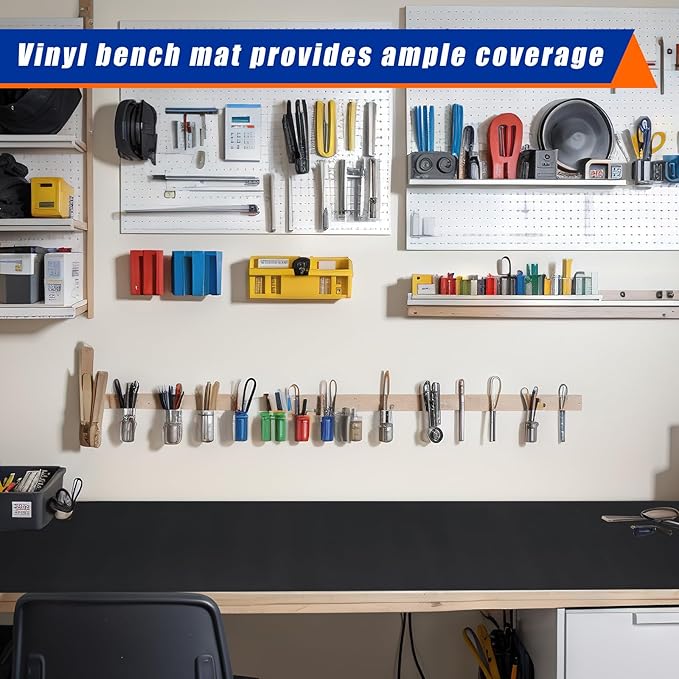 Vesici 1 Roll 23.5 x 200 Inch Work Bench Mat Self Adhesive Resistant PU Floor Runner Easy to Clean Workbench Mat Pad for Garage Workbench or Table Storage Tool Organization,Black