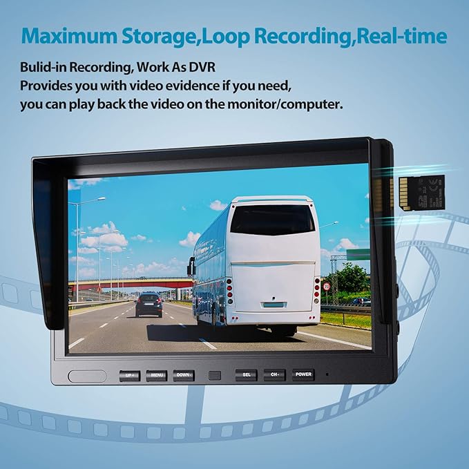 Fookoo Ⅱ 10" 1080P Wired Backup Camera System Kit,10" HD Quad Split Screen Monitor with Recording IP69 Waterproof Rear View Side View Camera Parking Lines for Truck/Semi-Trailer/Box Truck/RV(DY104)