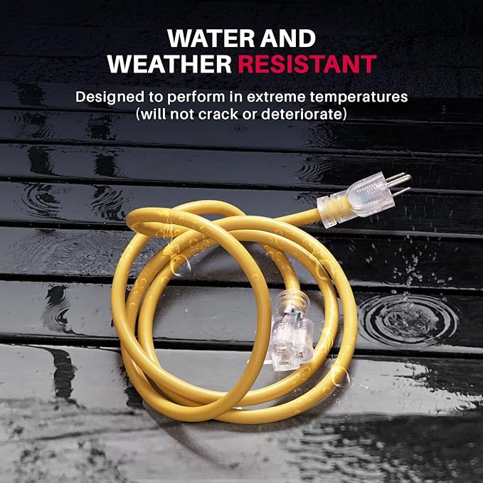 6ft Outdoor/Indoor Extension Cord 12/3 Gauge Extra Heavy Duty 3 Prong SJTW, Waterproof, Flexible Cold-Resistant Long Power Cord,15A 125V 1875W, Yellow by LifeSupplyUSA