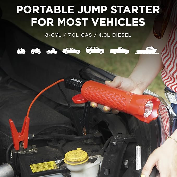 BoostHero Portable Car Battery Jump Starter, 6,000mAh Power Bank, LED Flashlight, with Smart Jumper Cables for up to 6.0L Gas/4.0L Diesel Engines (Red)