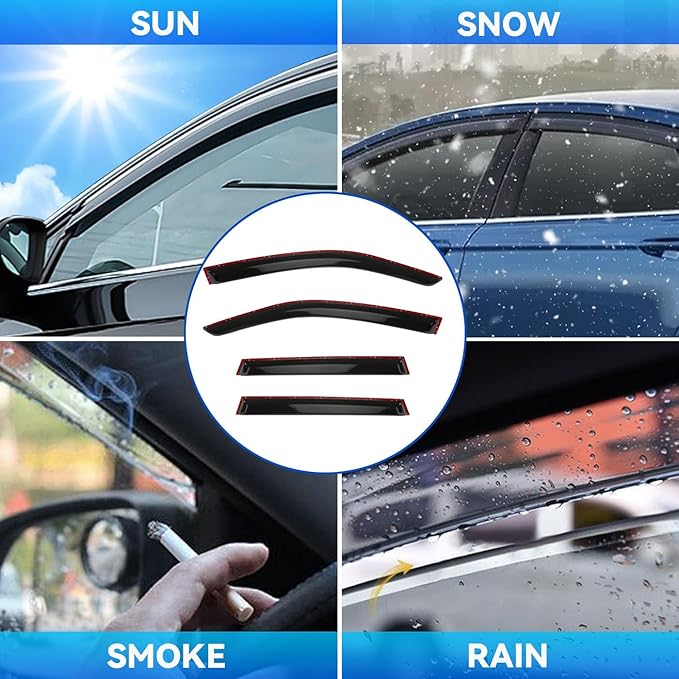 4pcs Front+Rear Smoke Tint Sun/Rain Guard Outside Mount Tape-On Vent Window Visors Compatible with 2014-2018 Subaru Forester