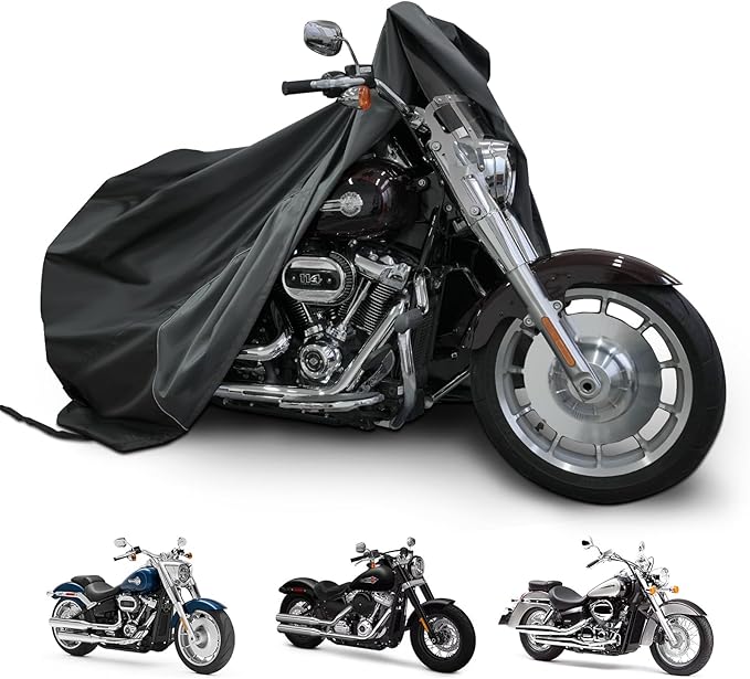 Motorcycle Cover for Cruiser Models Harley Davidson Iron 883, Fat Boy, Softail Slim, Softail Standard, Street Bob 114, Sport Glide, and Most Motorcycles - Waterproof Motorcycle Cover Outdoor Storage