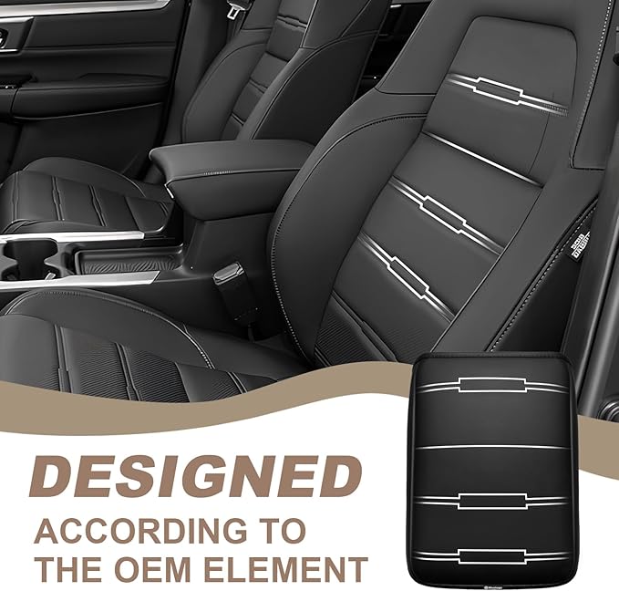 Muslogy Center Console Armrest Cover Compatible with 2017 2018 2019 2020 2021 2022 Honda CR-V Comfort Armrest Pad Arm Rest Cushion Vegan Leather Protector Black Regular Thick