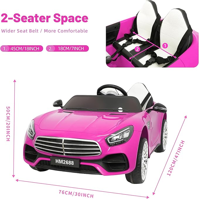12V Ride On Car for Kids, Electric Car with Remote Control, Bluetooth Music Player for 3-8 Year Old, Pink