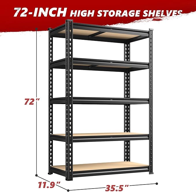 REIBII 2020LBS Storage Shelves 5 Tier Garage Shelving Heavy Duty Adjustable Garage Shelves, Utility Rack Shelf, Shelving Units for Storage Warehouse Pantry Closet, 35.5" W x 11.9" D x 72" H, 4 Pack