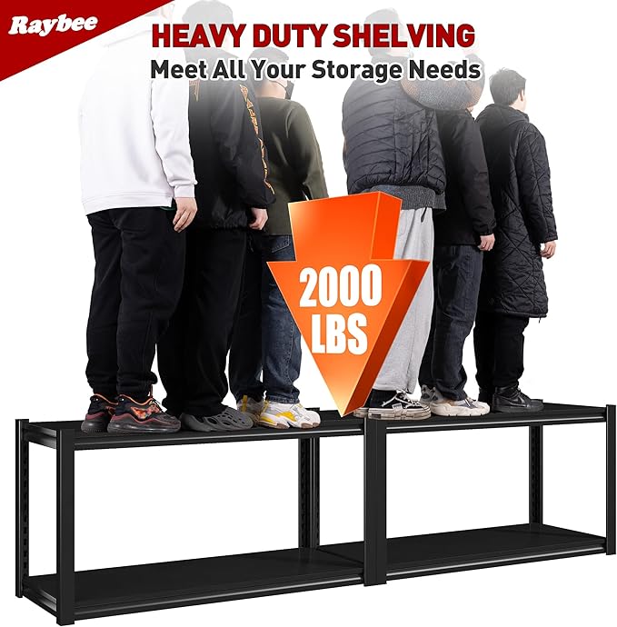 Raybee 40" W Garage Shelving 2000 LBS Storage Shelves 4 Tier Heavy Duty Shelving Adjustable Metal Shelves for Garage,Basement, Warehouse, 40" W x19 D x57 H