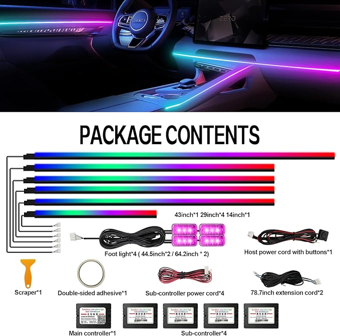 WEBUPAR Dreamcolor Acrylic Interior Car Lights, 10 in 1 LED Strip Lights With APP Control, 213 Modes, 175 Inches 593 LEDs Fiber Optic RGB Neon Lighting