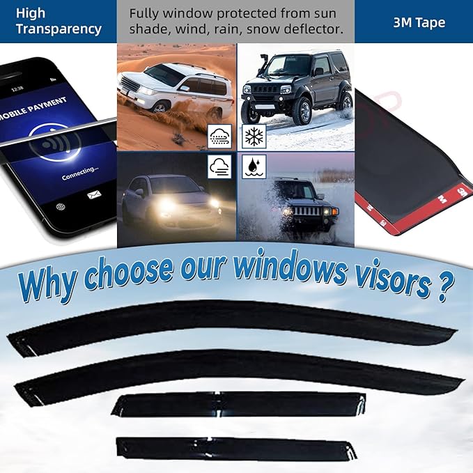 4pcs Front+Rear Smoke Sun/Rain Guard Outside Mount Tape-On Window Visors Compatible with 07-14 Edge 07-15 MKX