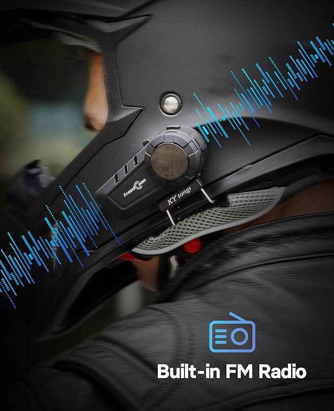 FreedConn KY PRO Hi-Res Motorcycle Helmet Bluetooth Headset, Motorcycle Communication Systems with CVC Noise Cancellation, Stereo Music, 6 Riders 1200m intercom, Dual Device Connection, IP65, 2 Pack